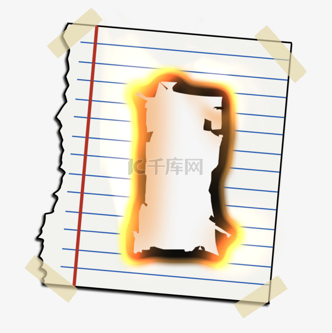 蓝色笔记本纸火焰燃烧橙色撕纸