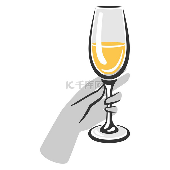玻璃手拿着白葡萄酒的插图。