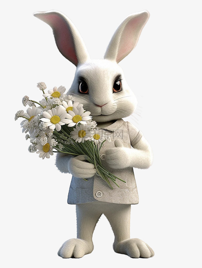 手里捧着花的兔子