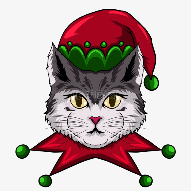 头戴圣诞精灵帽的猫咪肖像