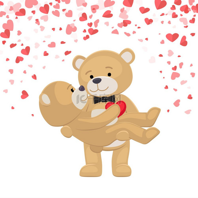浪漫的雄性熊抱着雌性动物，手臂