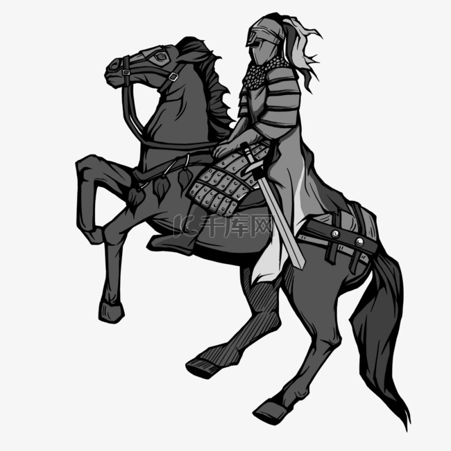 骑士欧洲中世纪黑白画