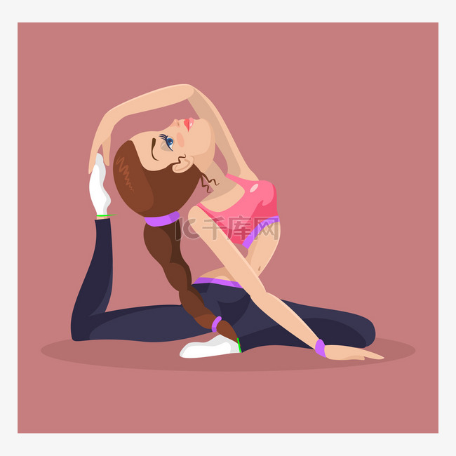 女人做瑜伽。矢量平面插画