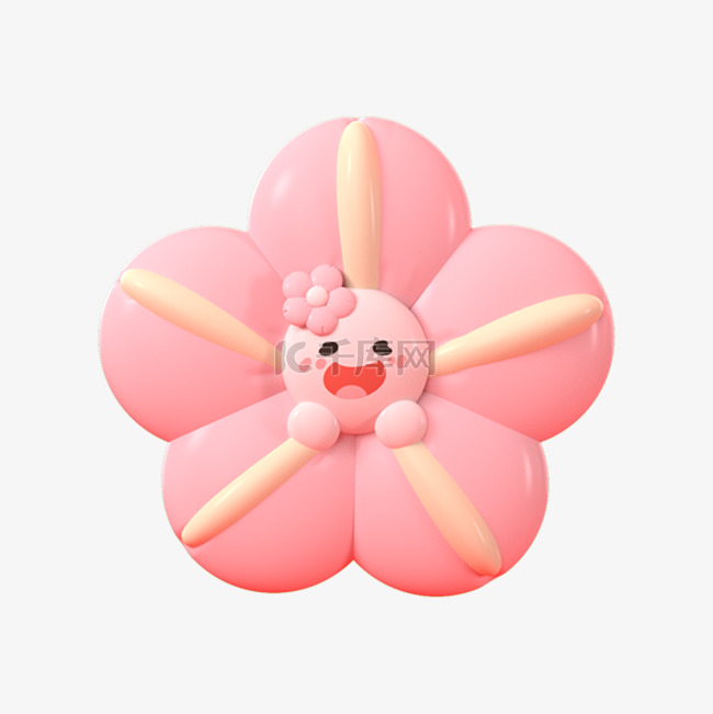 C4D3D立春花朵娃娃粉红色花朵