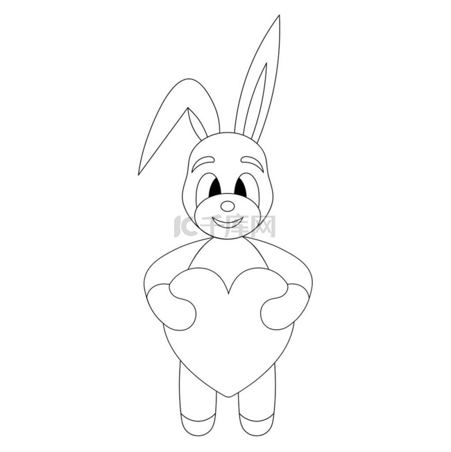 兔子。兔子用爪子握住心脏.素描