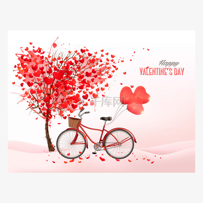 情人节那天背景心形树与自行车