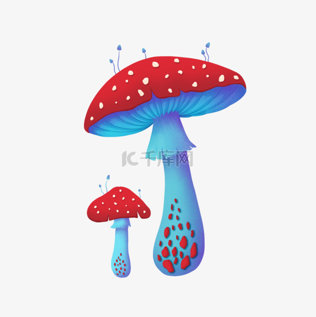 蘑菇迷幻艺术蓝色复古