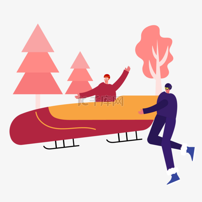 有舵雪橇彩色卡通男运动员运动项