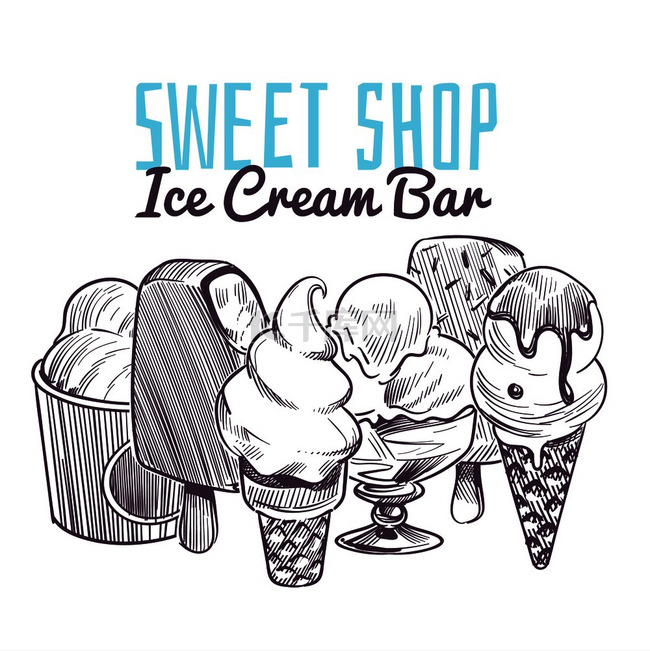冰淇淋素描背景手工绘制的冷冻奶
