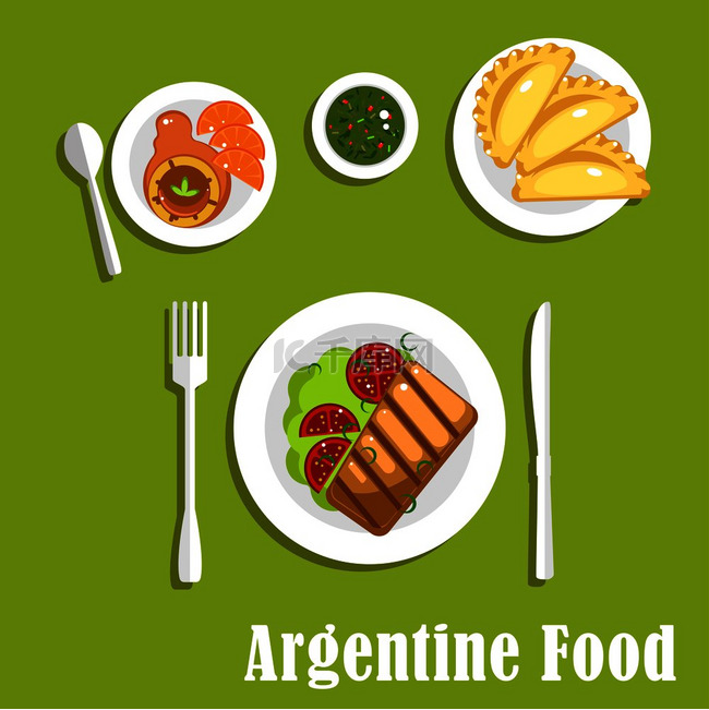传统的阿根廷美食平面图标与 a