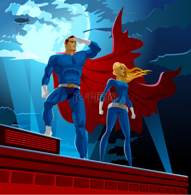 超级英雄夫妇。男性和女性的超级
