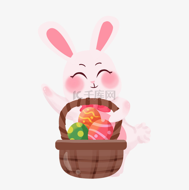 复活节兔子和提篮里的彩蛋