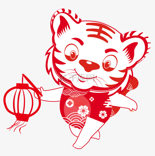 虎年新年红色老虎剪纸装饰