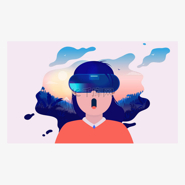 令人惊奇的VR体验-女孩使用虚