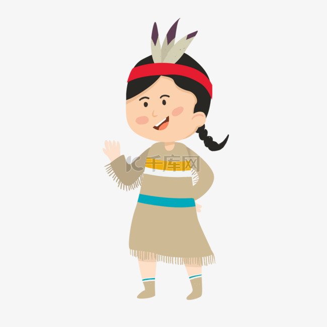 美洲印第安人原住民女孩羽毛装饰
