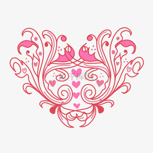 红色粉色爱心对称花纹禅绕画