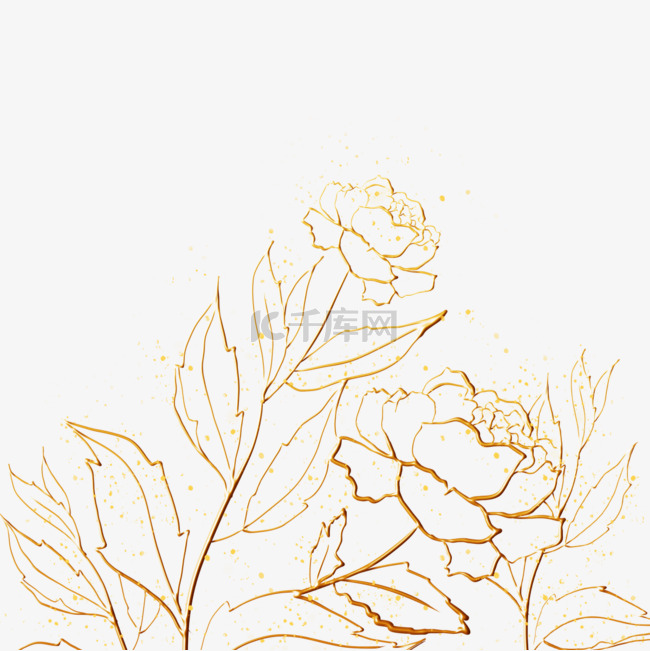 金色牡丹植物花卉线稿边框