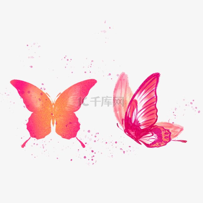 粉色蝴蝶水彩昆虫
