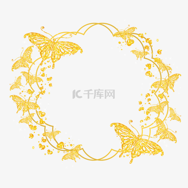 金色光效蝴蝶婚礼边框装饰