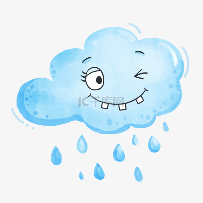 蓝色下雨卡通表情包可爱云朵爱心