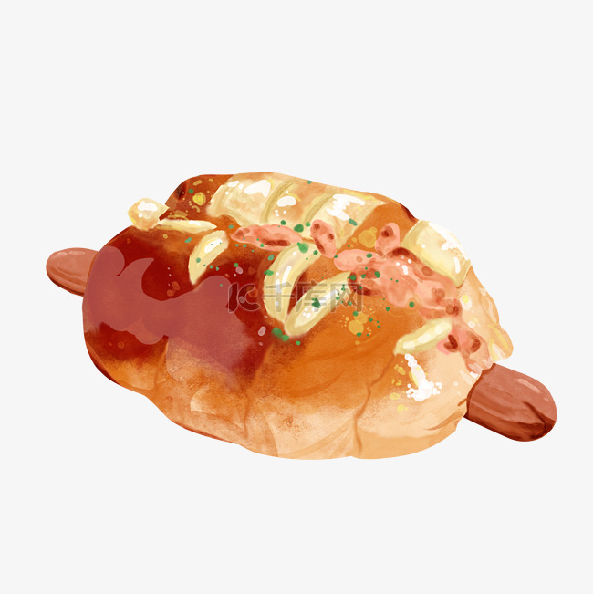 热狗包香肠面包早餐面包手绘插画