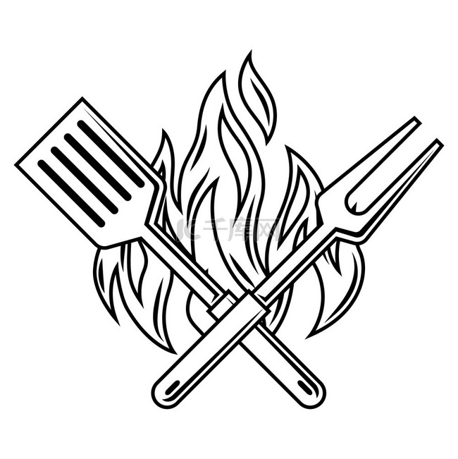 带火抹刀和叉子的插图风格化的厨