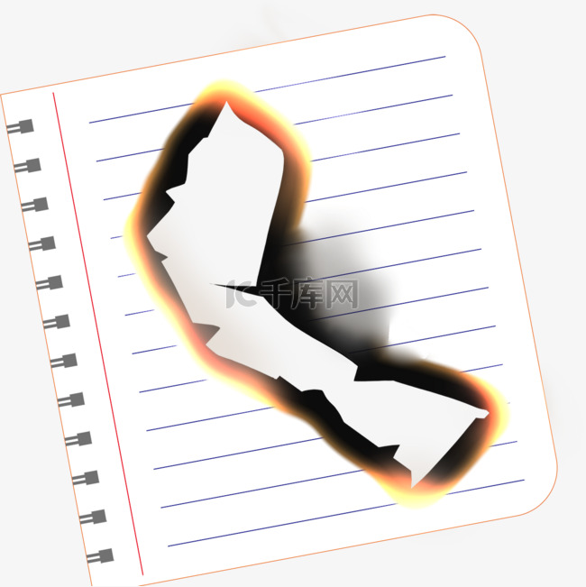 白色笔记本纸燃烧火焰撕纸橙色
