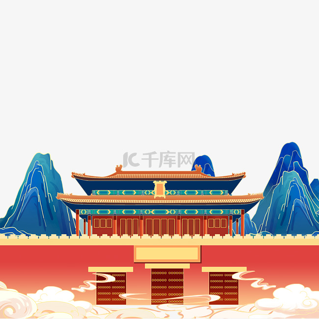 国潮中国风山水建筑故宫博物馆