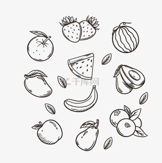 水果涂鸦成熟健康果实简笔画