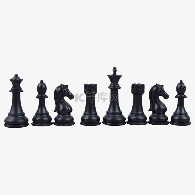 八个黑色简洁棋子国际象棋