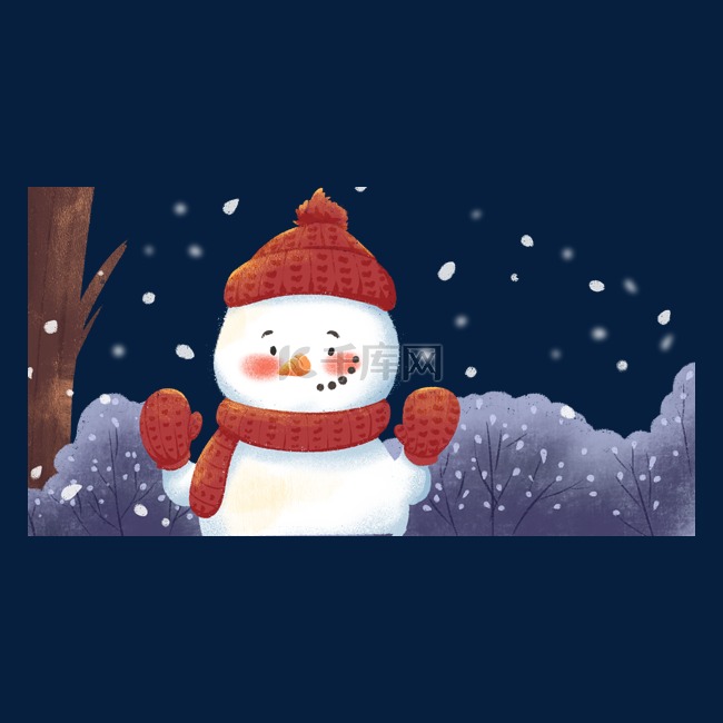 圣诞雪人下雪树木树丛