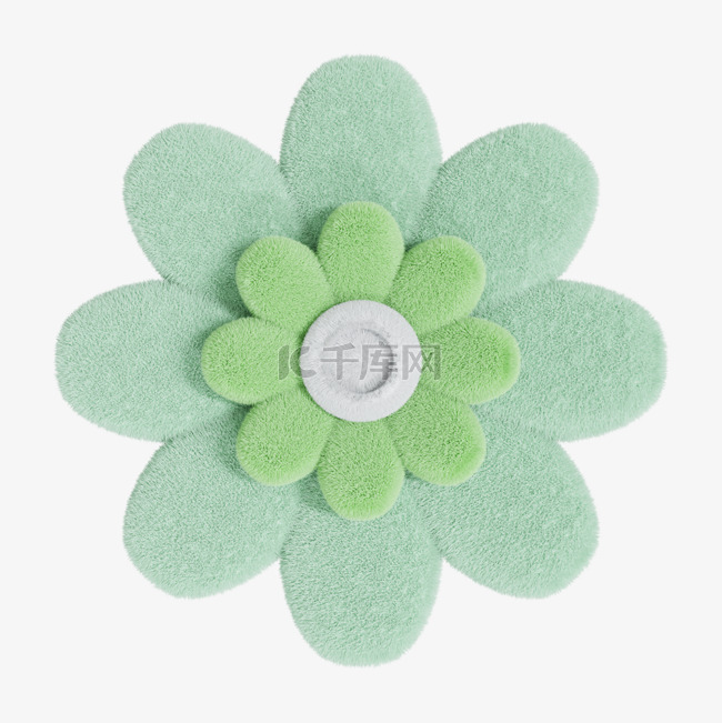 3D立体毛绒绿色花朵