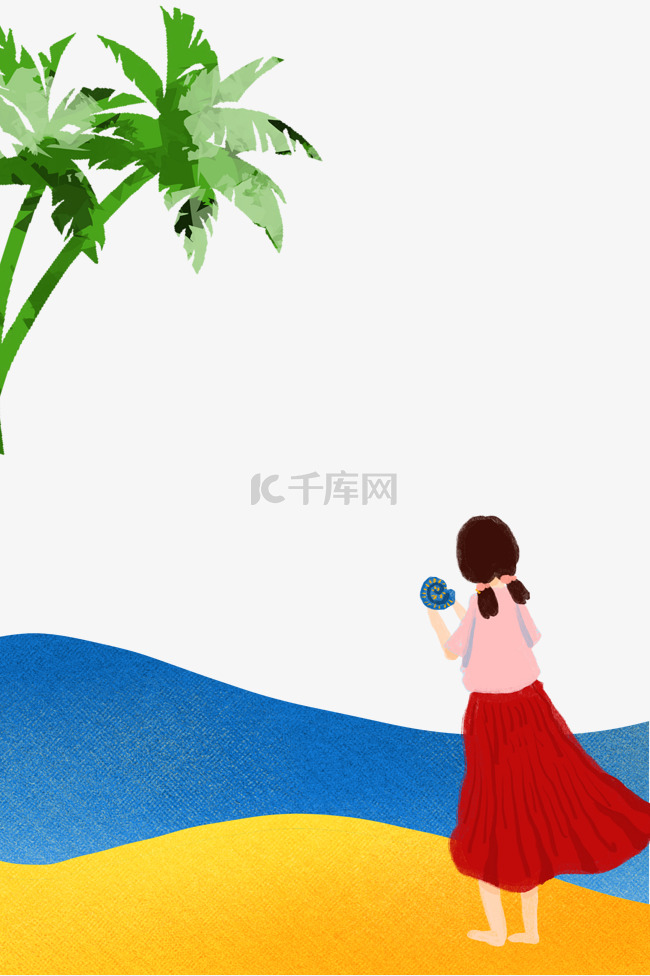 海滩旅行女孩背影