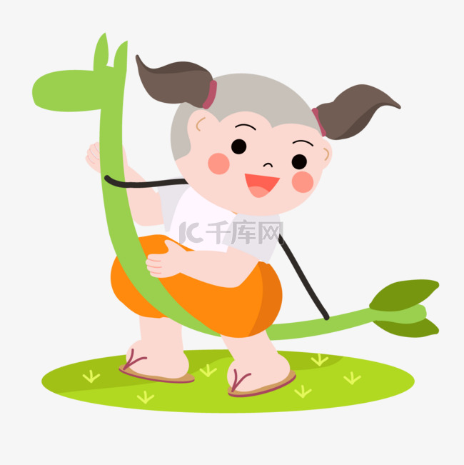 泰国卡通小孩绿色竹马