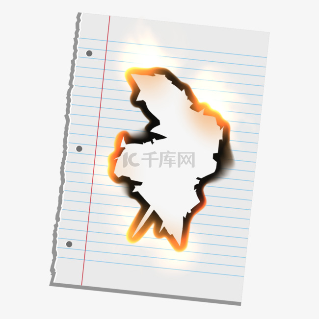 燃烧笔记本纸橙色火焰撕纸