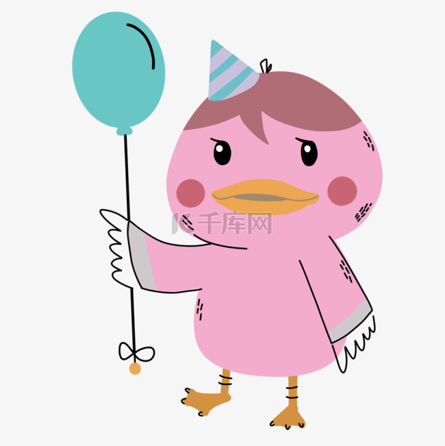 拿着气球的粉色小鸟抽象线条动物