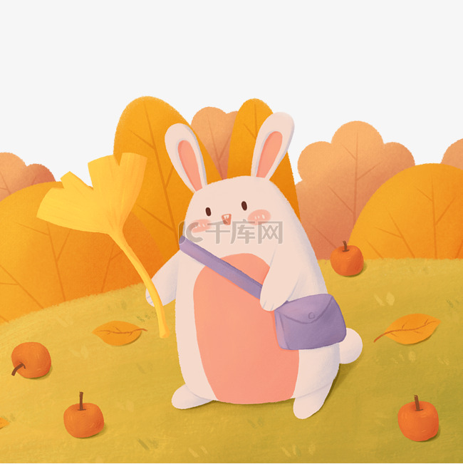 秋天户外兔子秋游落叶苹果