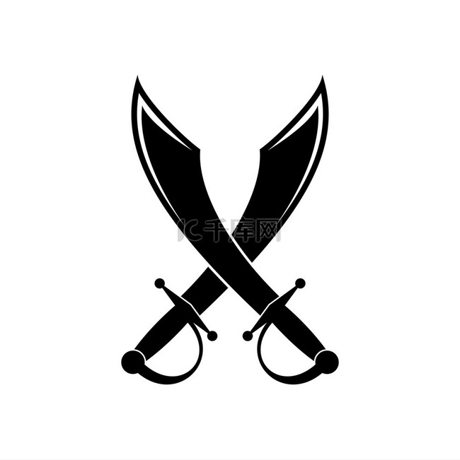交叉的剑孤立的图标矢量弯刀黑色