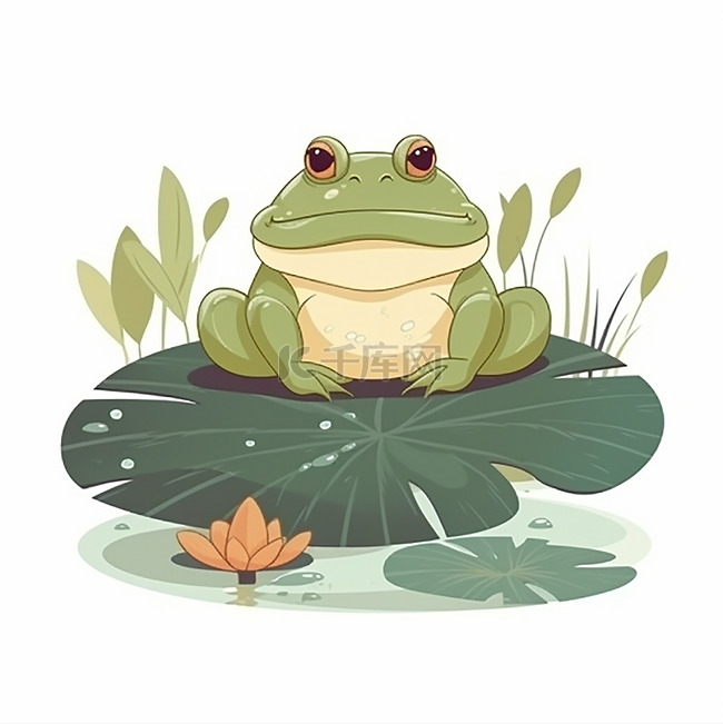 一只坐在荷叶上的青蛙