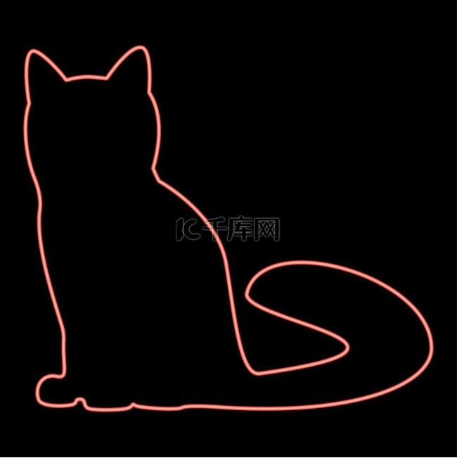 霓虹猫红色矢量插图平面风格的灯