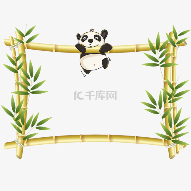爬竹竿的熊猫竹子花卉边框