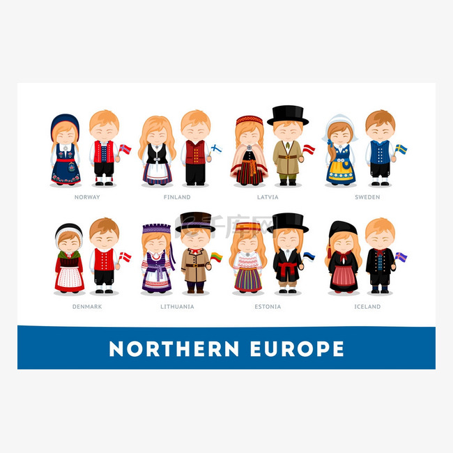 欧洲人在全国衣裳。北欧.
