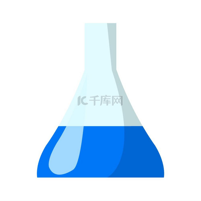 带有蓝色液体内部矢量的化学烧瓶