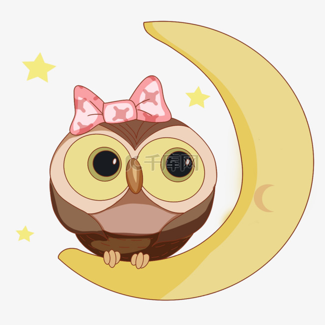 可爱的猫头鹰在月亮看星星