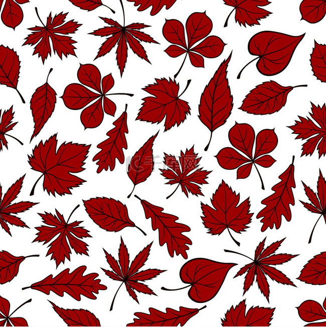 白色背景上的红色秋季落叶无缝图