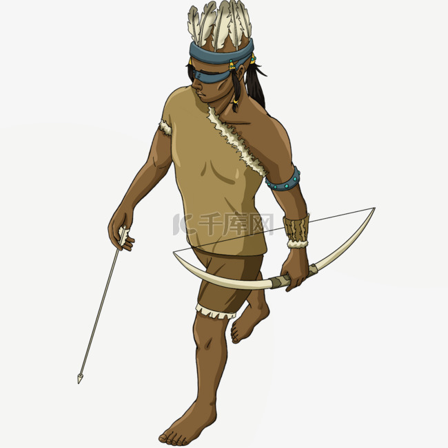 美洲拿着弓箭的印第安人