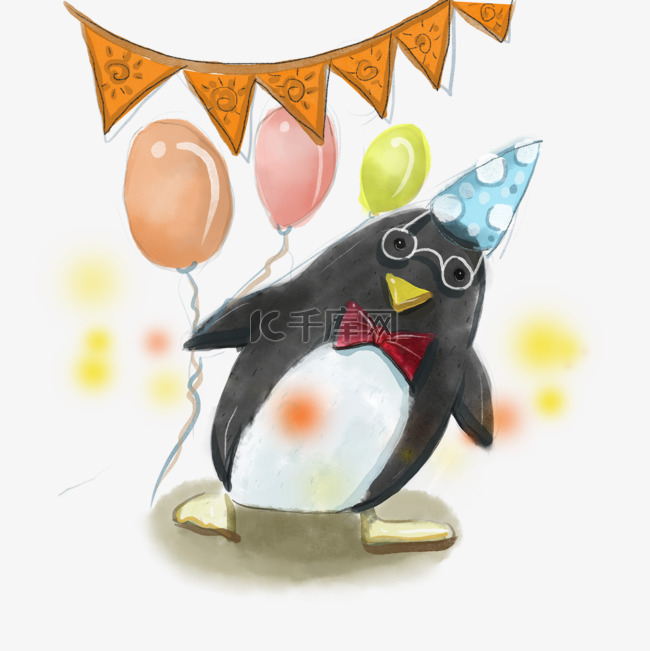 卡通企鹅生日水彩
