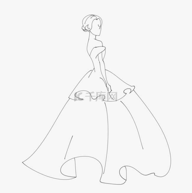 婚礼穿婚纱的女性线条插图