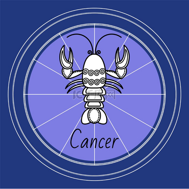 癌症星象略图龙虾或螃蟹圆圈中的