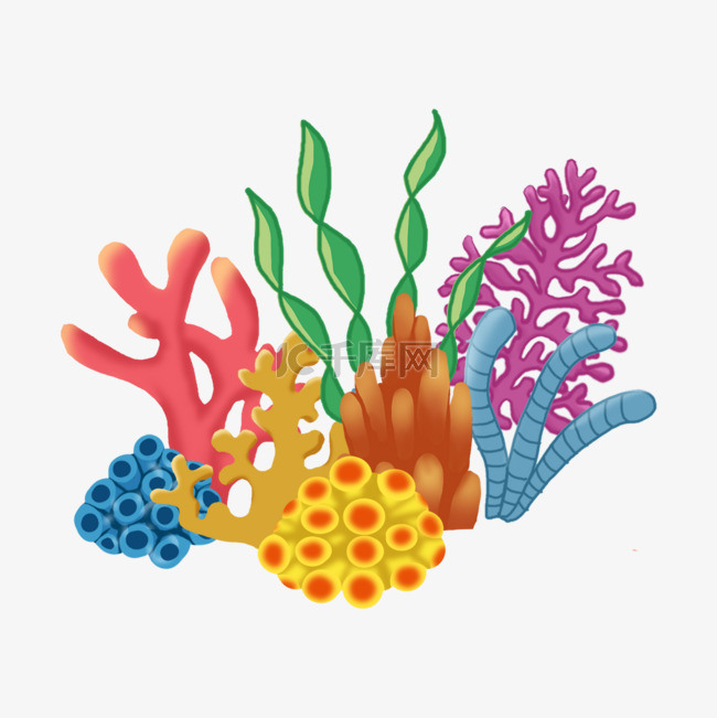 珊瑚热带海底植物风景插画
